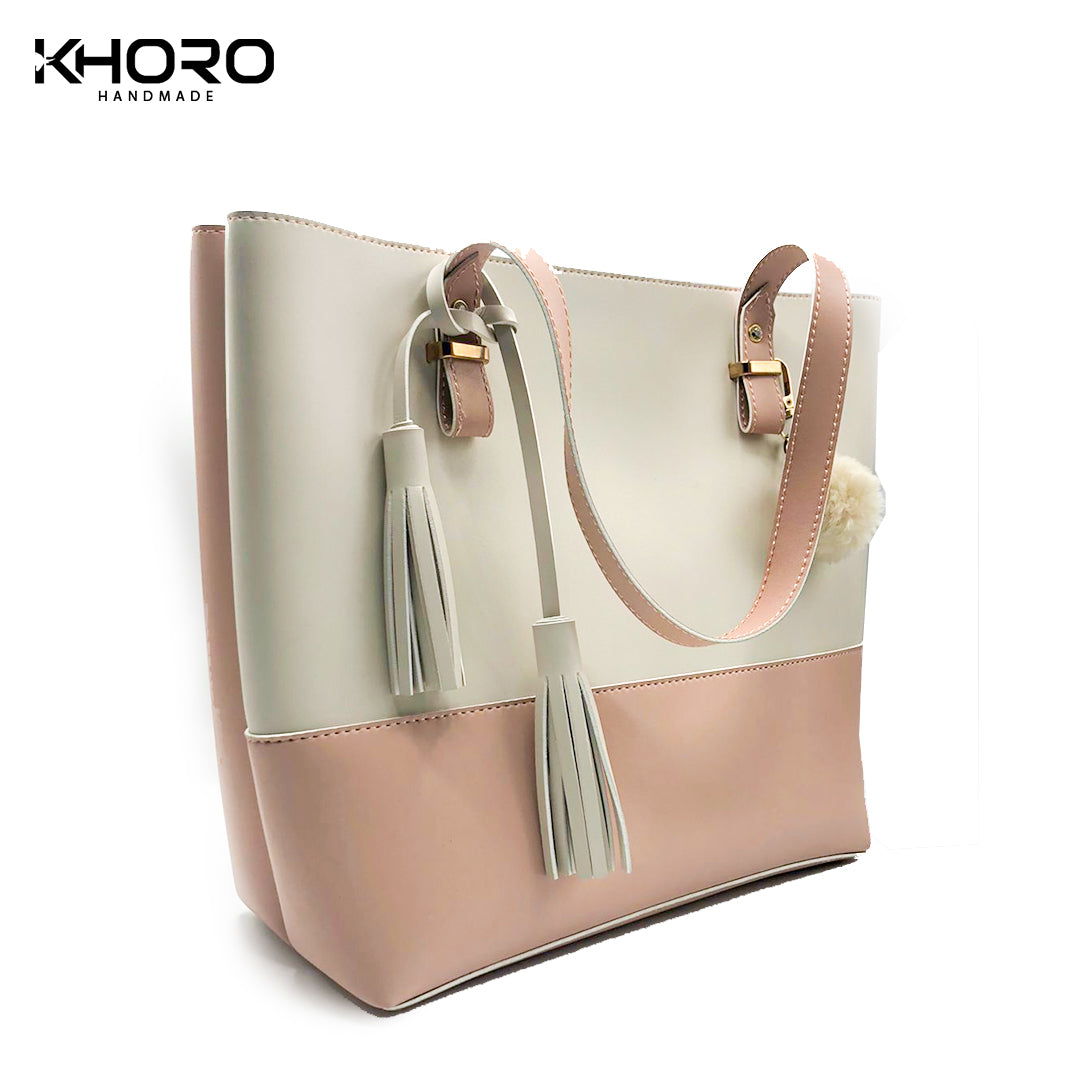 Two-tone Beige Cream Tote