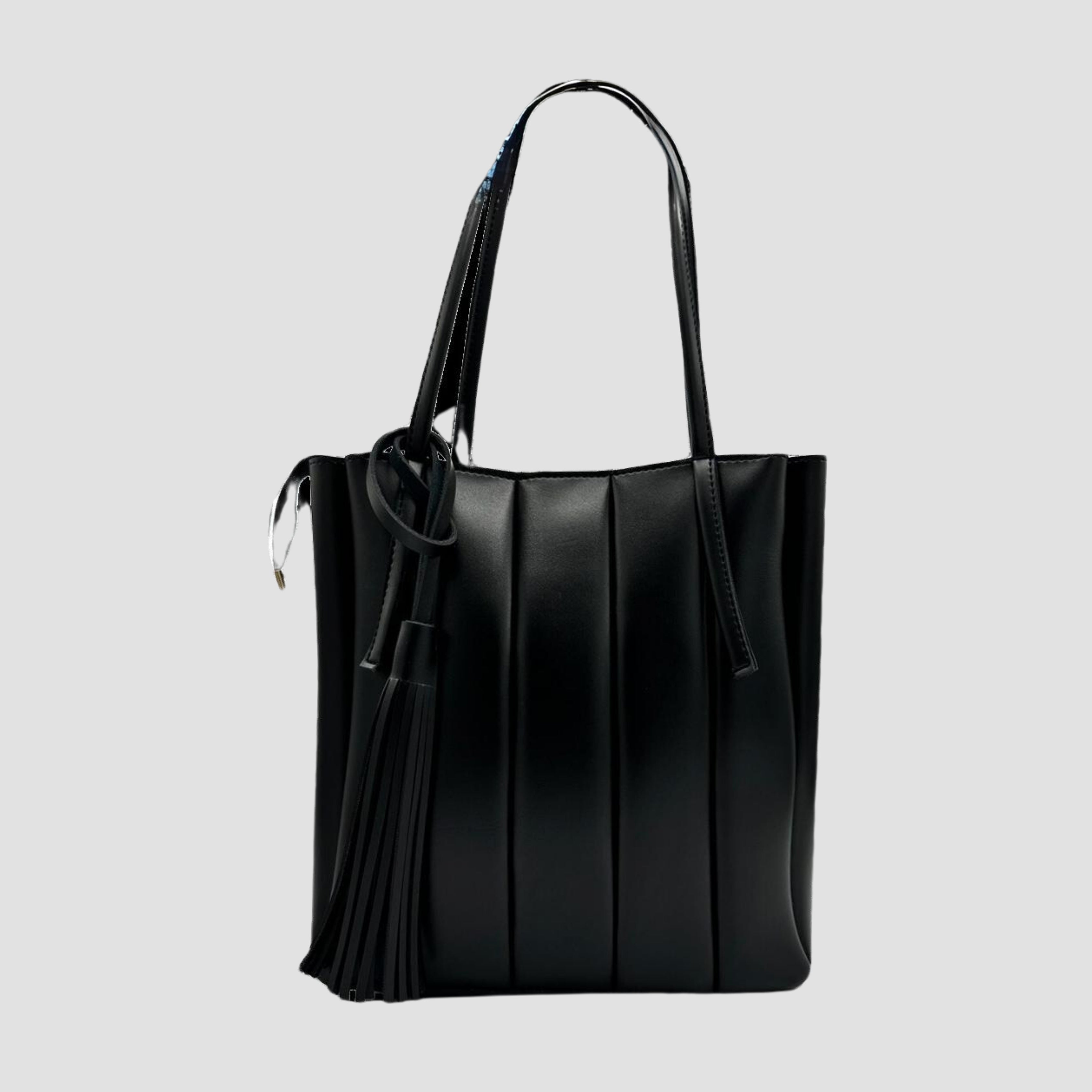 Stripe Black Long Handle Tote Bag