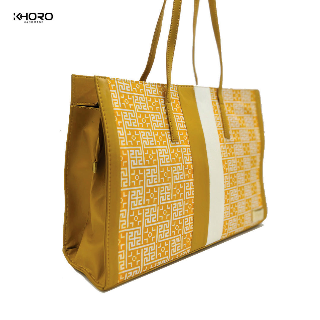 Eshma Printed Large Capacity Tote Bag Mustard