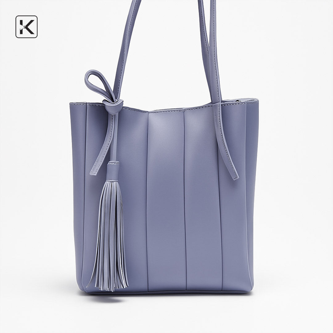 Stripe Violet Long Handle Tote Bag