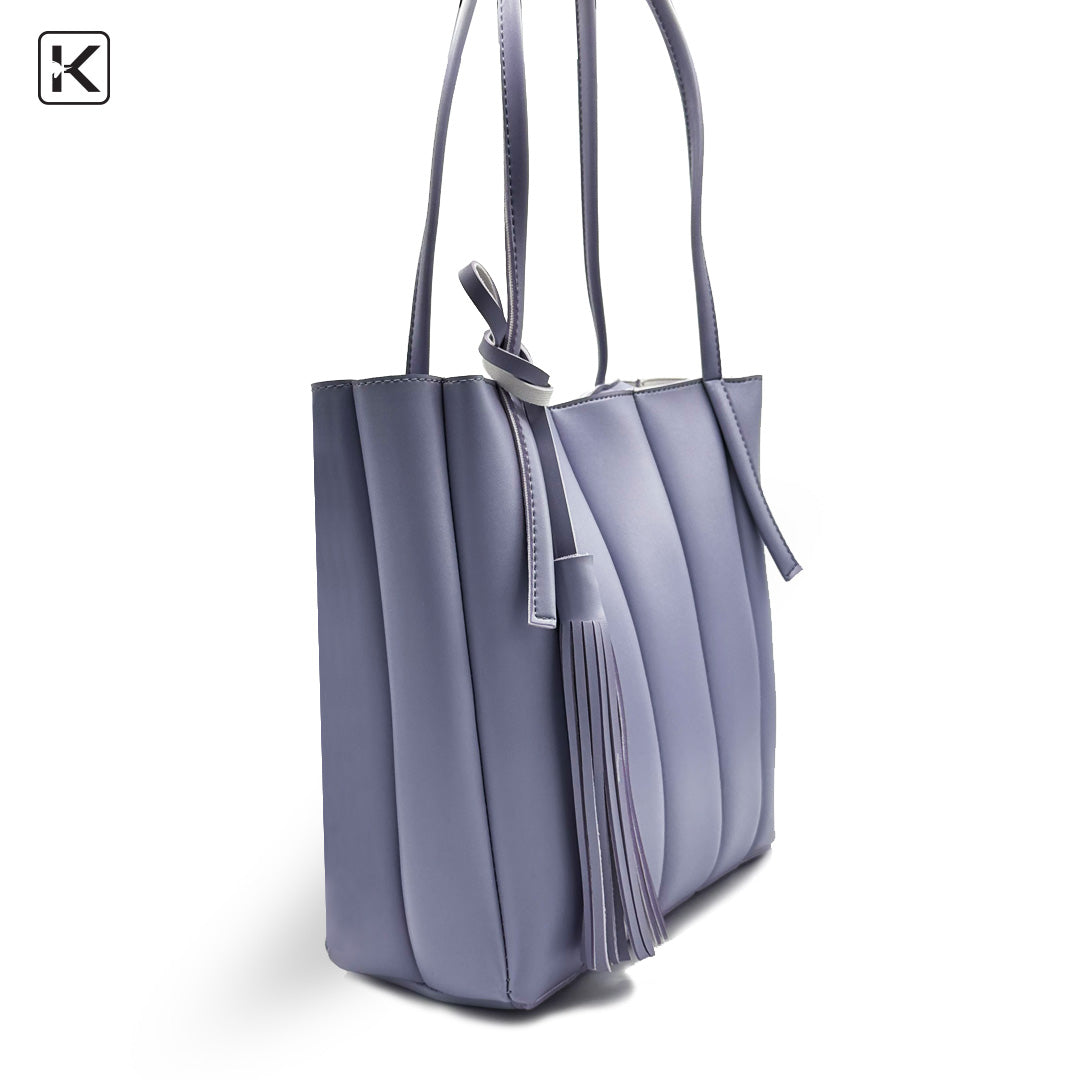 Stripe Violet Long Handle Tote Bag