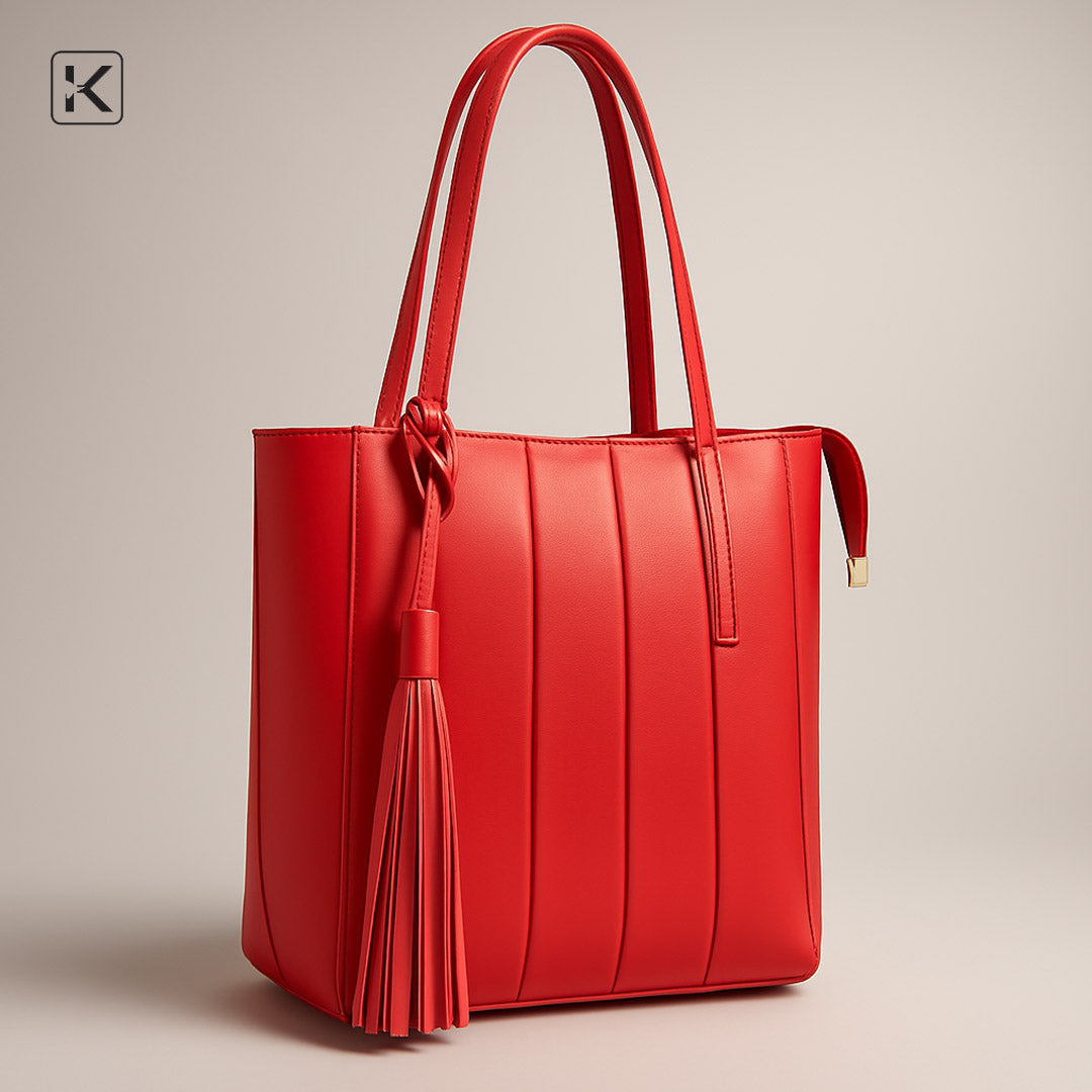 Stripe Red Long Handle Tote Bag