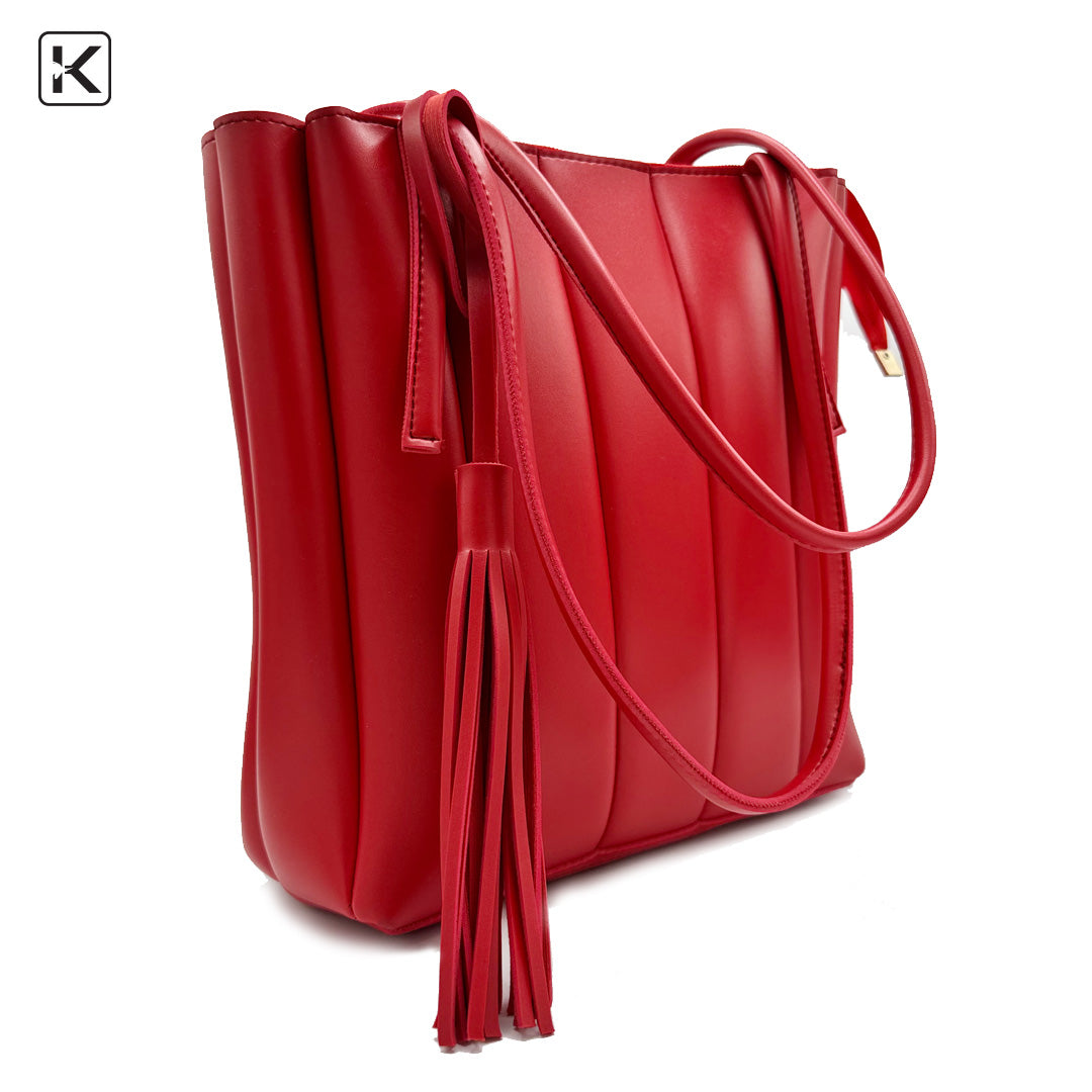 Stripe Red Long Handle Tote Bag