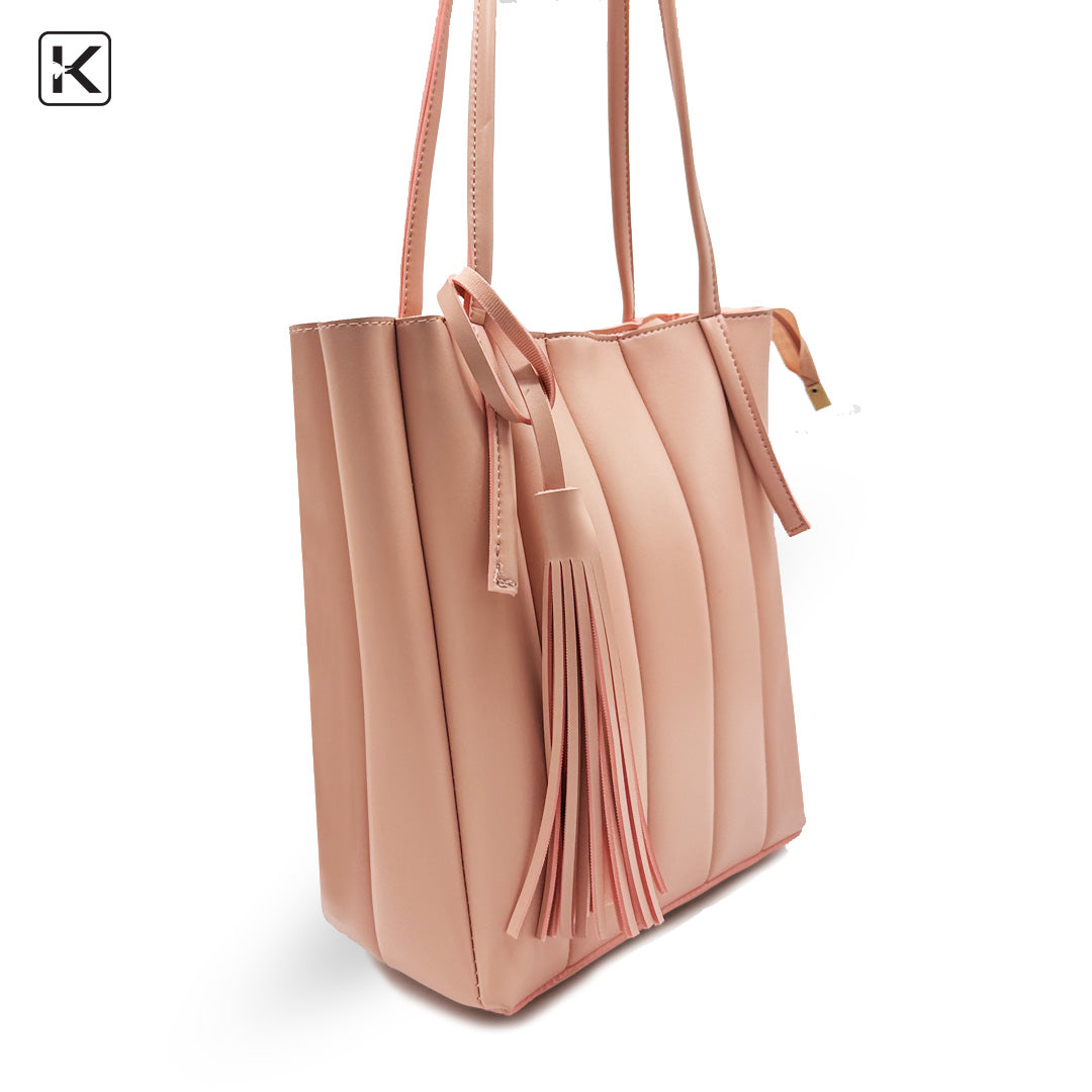 Stripe Pink Long Handle Tote Bag