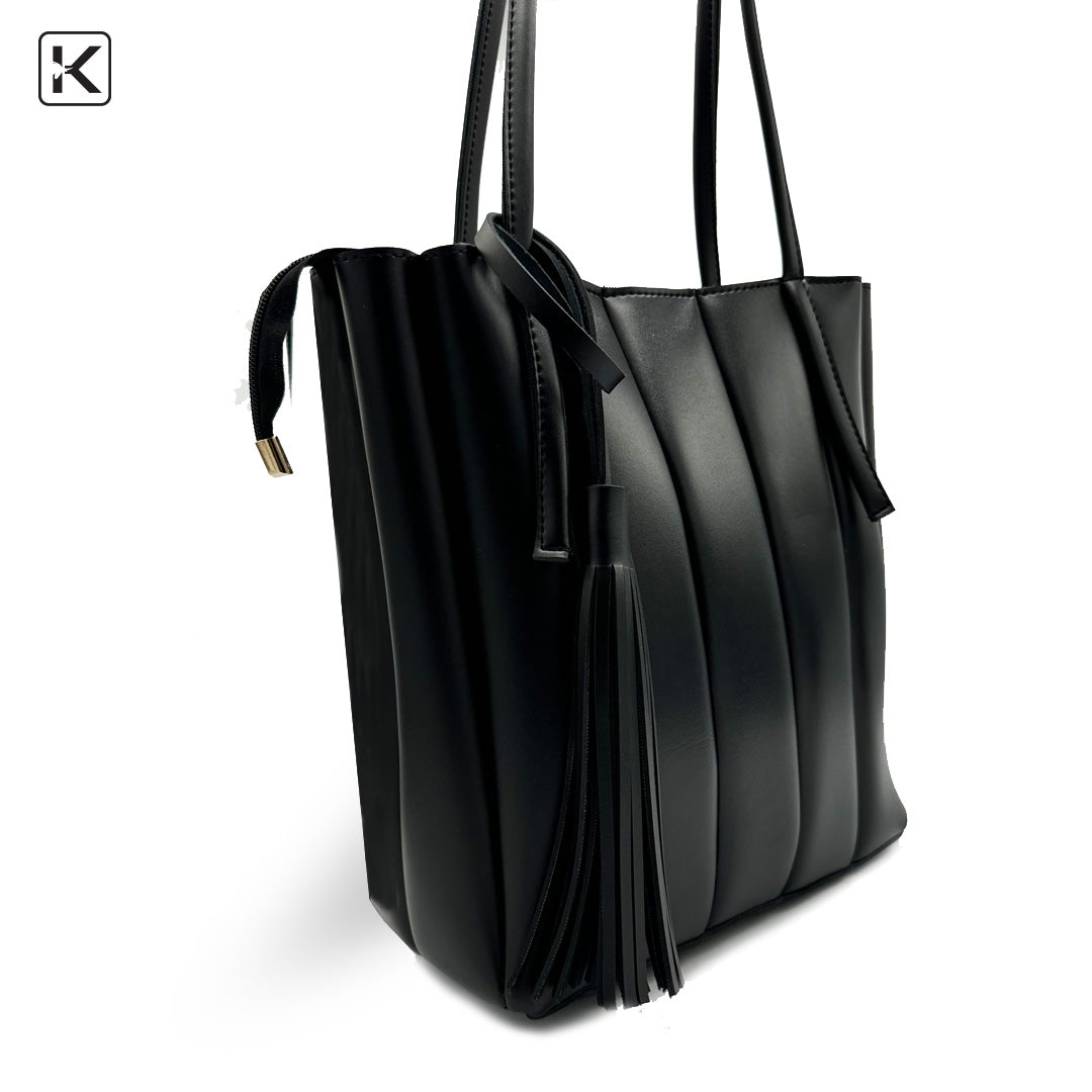 Stripe Black Long Handle Tote Bag