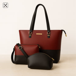 Moc 3-Pcs Set Mahroon Black Tote Bag