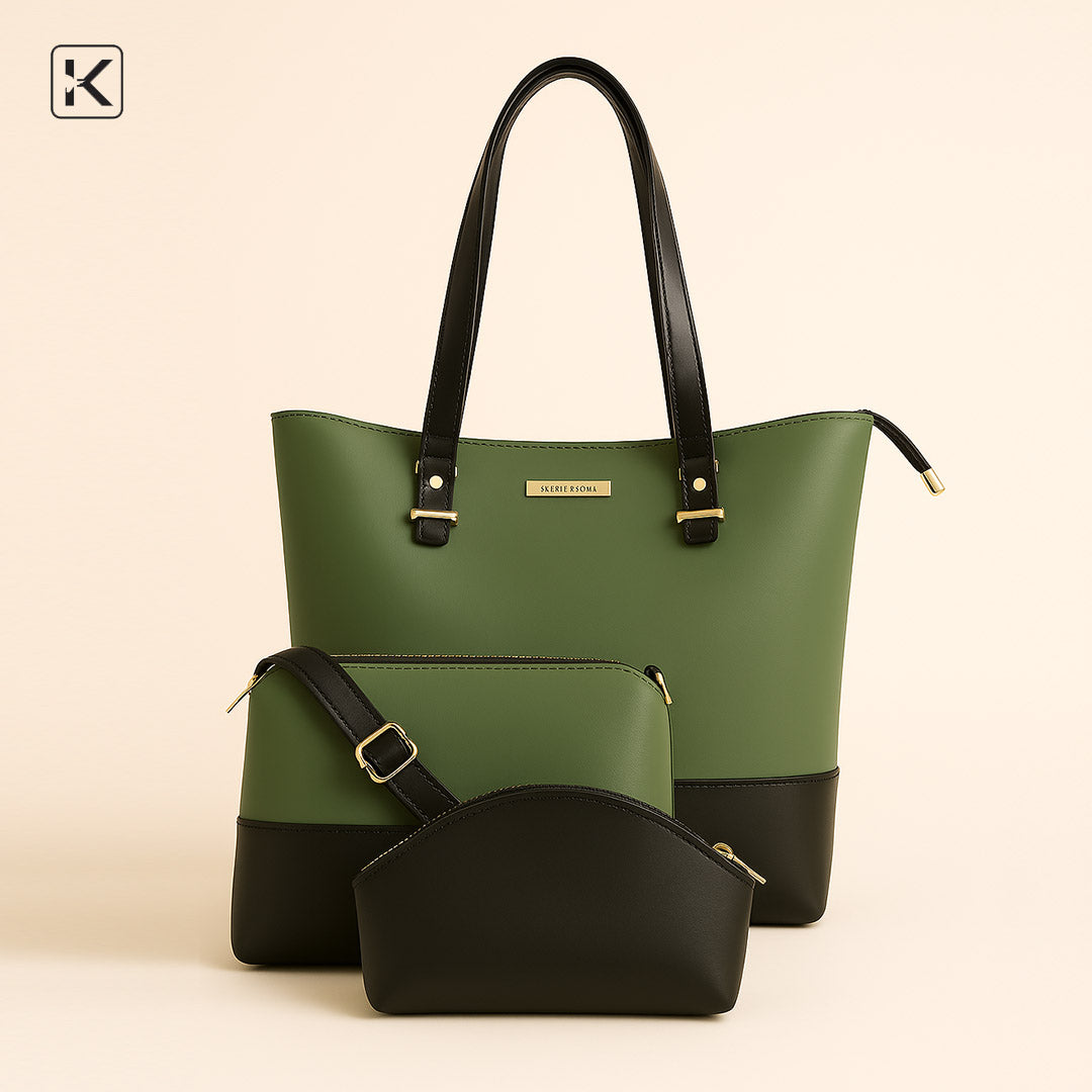 Moc 3-Pcs Set Green Black Tote Bag