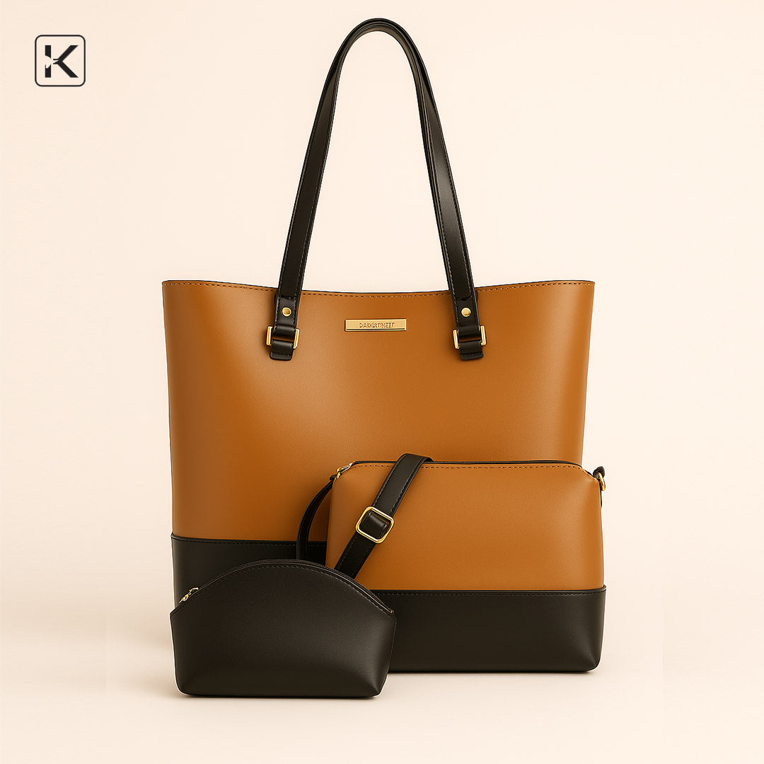 Moc 3-Pcs Set Tan Black Tote Bag
