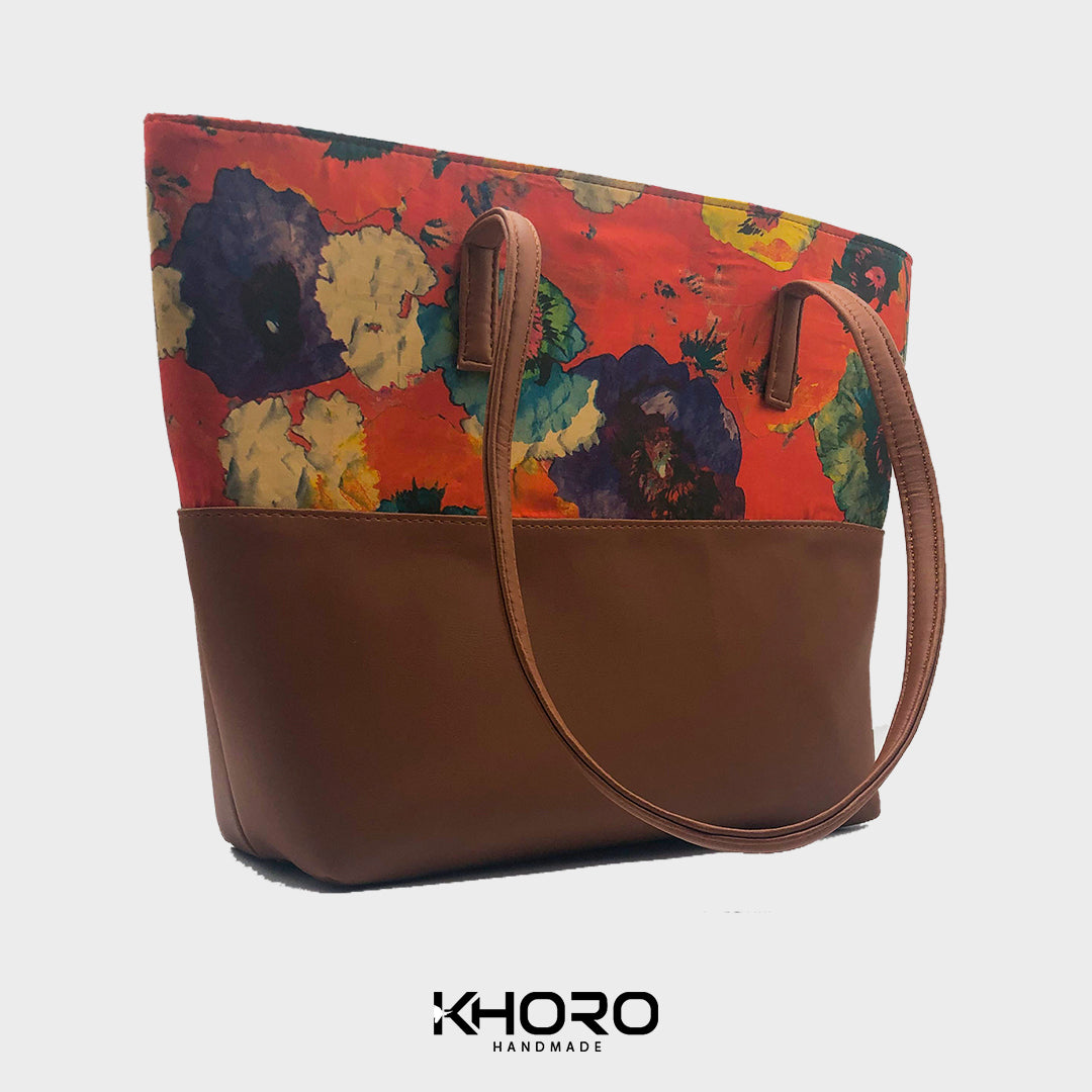 BROWN PRINTED TOTE